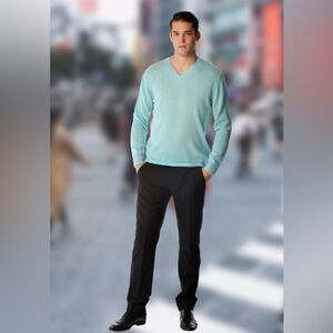 Cashmere Boutique Pure Cashmere V-Neck Spring Sweater in Blue Topaz M NWT